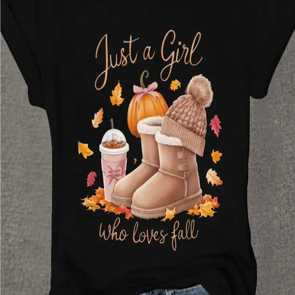 Black Fall Graphic Tee with Tan Boots Design